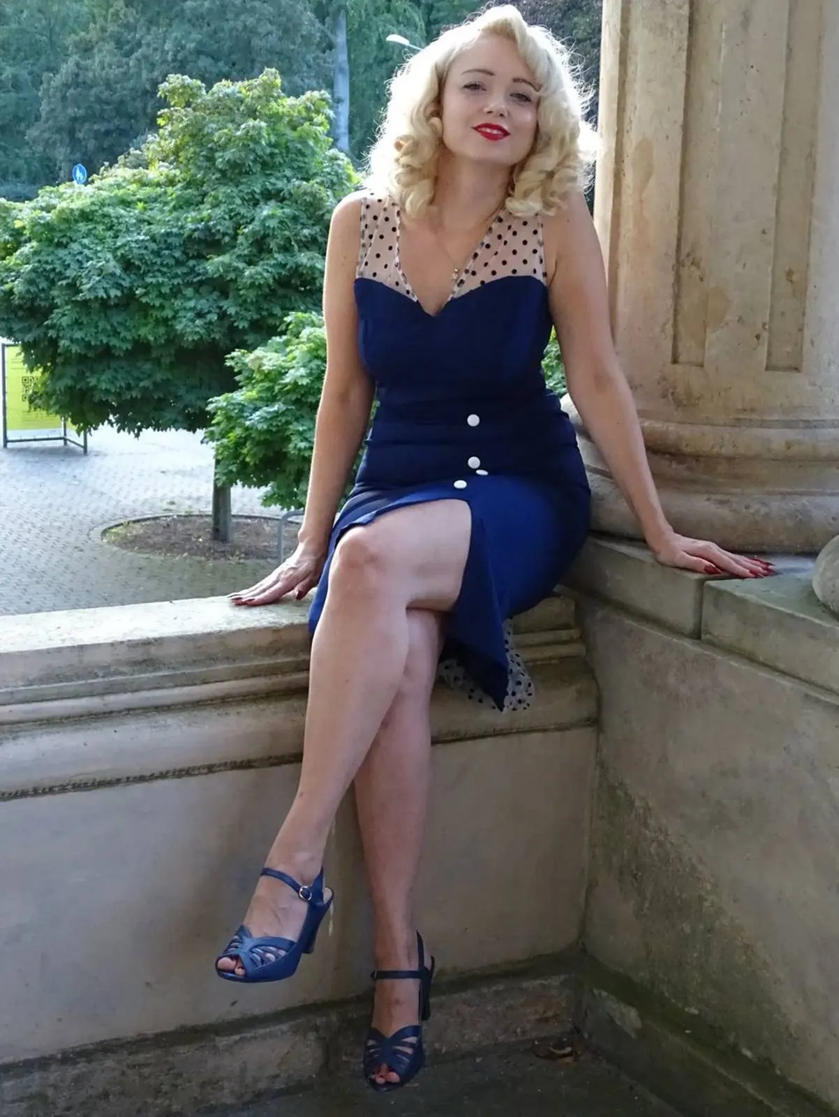 Dark Blue 1960s Patchwork Pencil Dress sold by Retro Stage