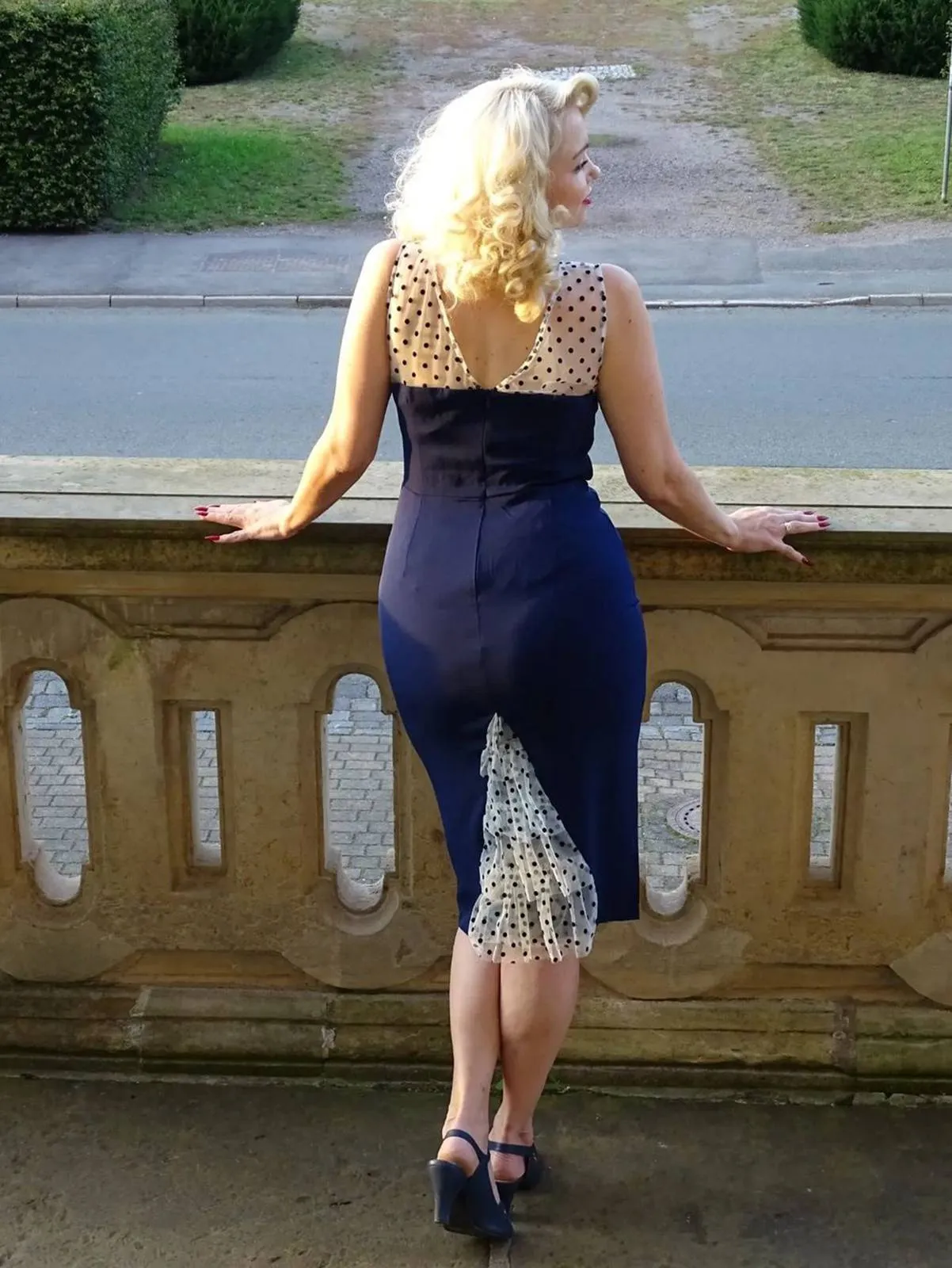 Dark Blue 1960s Patchwork Pencil Dress sold by Retro Stage product image thumbnail 2