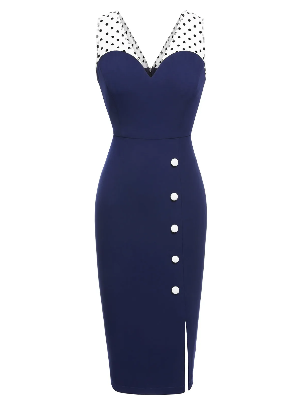 Dark Blue 1960s Patchwork Pencil Dress sold by Retro Stage product image thumbnail 2