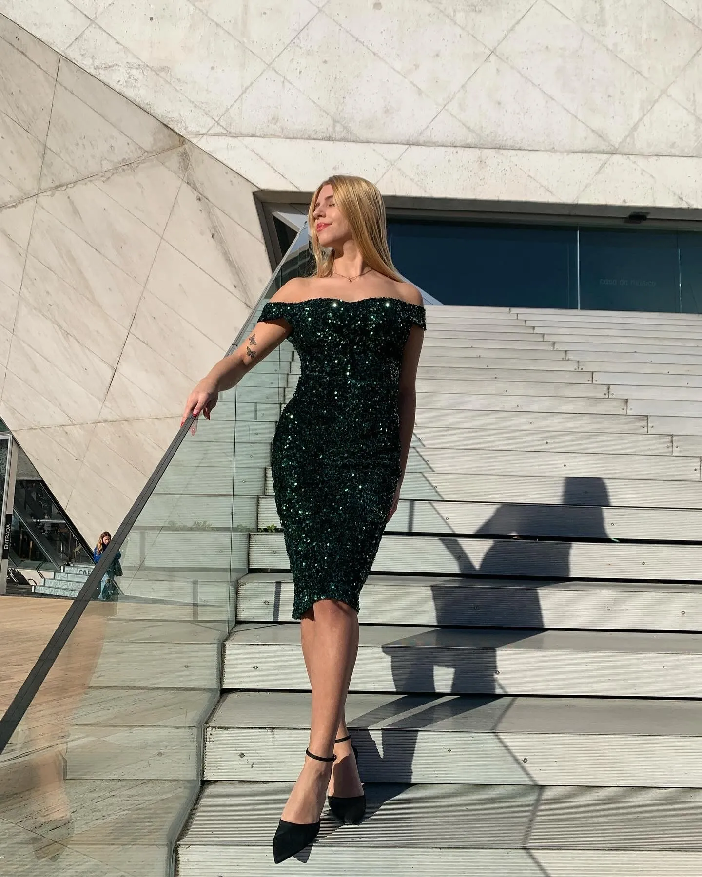 Green 1960s Sequins Off-Shoulder Pencil Dress sold by Retro Stage product image thumbnail 2