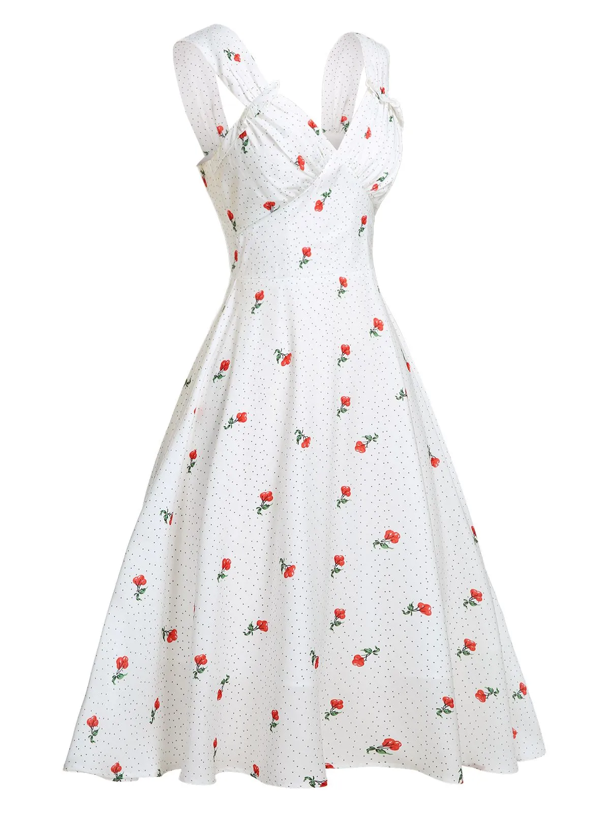 White Satin-faux Cherry Polka Dot Dress sold by Retro Stage product image thumbnail 5