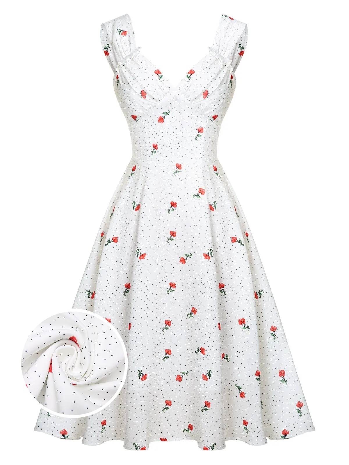 White Satin-faux Cherry Polka Dot Dress sold by Retro Stage product image thumbnail 3