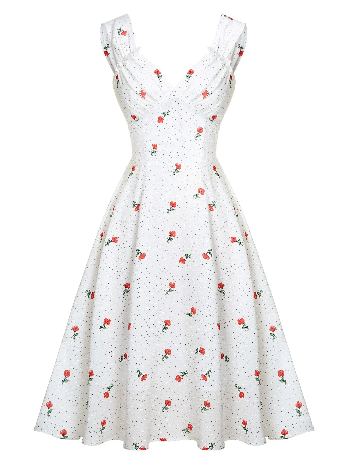 White Satin-faux Cherry Polka Dot Dress sold by Retro Stage product image thumbnail 4