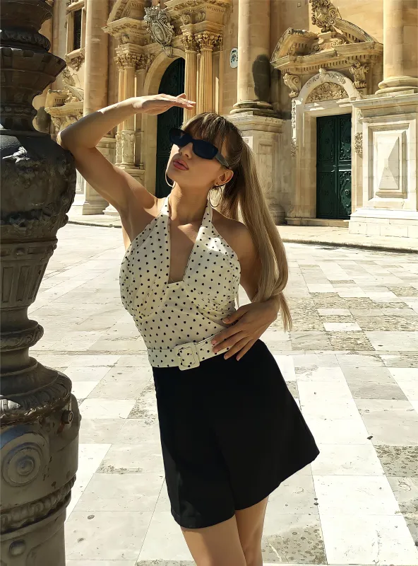 Beige 1950s 3D Heart Halter Patchwork Romper sold by Retro Stage