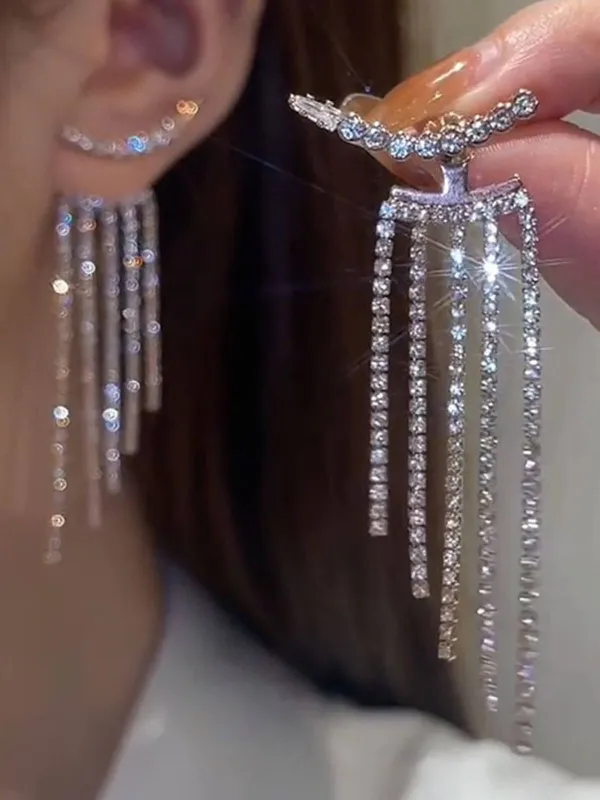 Vintage Silver Tassel Rhinestone Earrings sold by Retro Stage