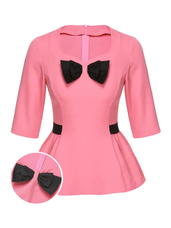 Black & Pink 1960s Bow Waist Patchwork Top sold by Retro Stage