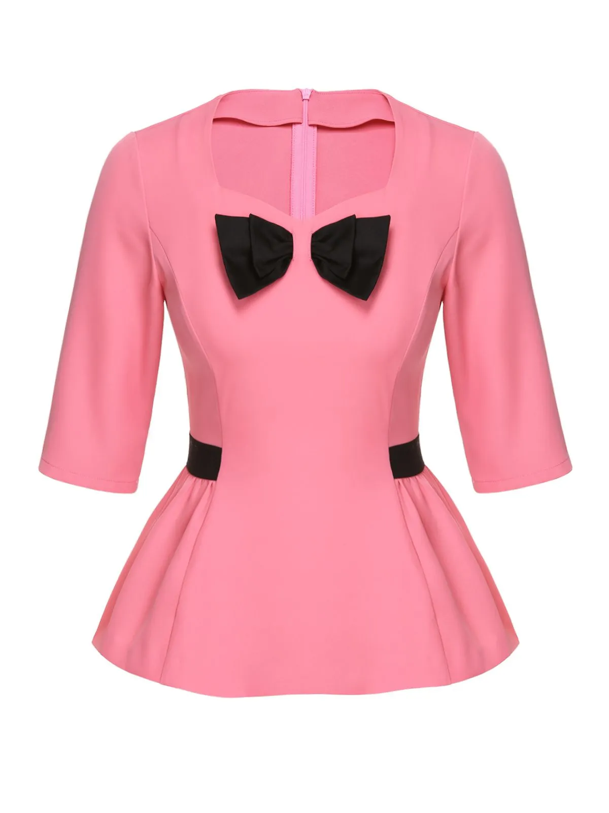 Black & Pink 1960s Bow Waist Patchwork Top sold by Retro Stage product image thumbnail 2