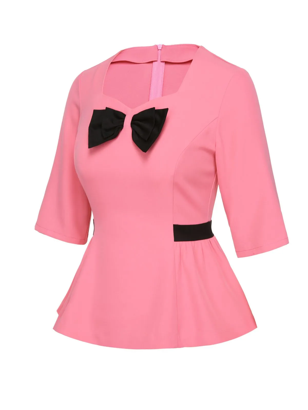 Black & Pink 1960s Bow Waist Patchwork Top sold by Retro Stage product image thumbnail 3