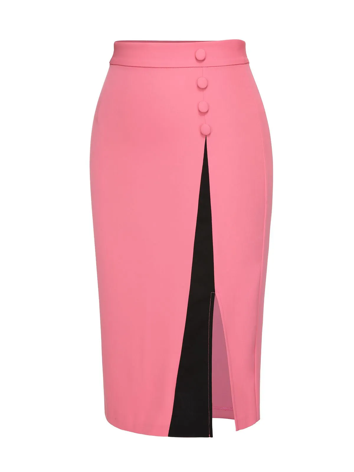 Black & Pink 1960s Buttoned Patchwork Slit Skirt sold by Retro Stage product image thumbnail 3