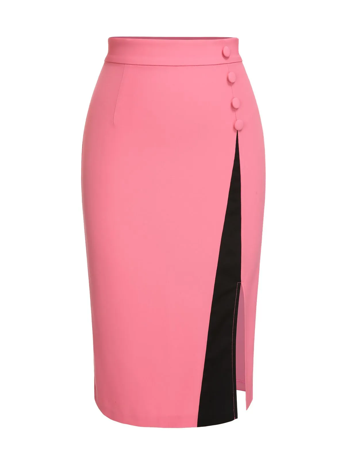 Black & Pink 1960s Buttoned Patchwork Slit Skirt sold by Retro Stage product image thumbnail 2