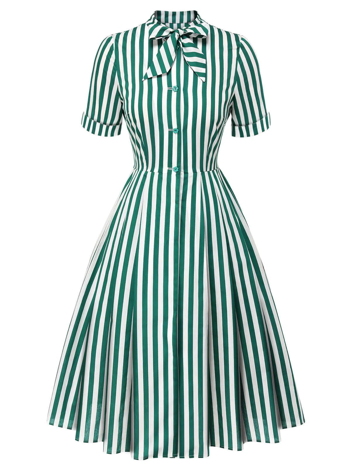 Dark Green 1950s Tie Neck Striped Dress sold by Retro Stage product image thumbnail 2