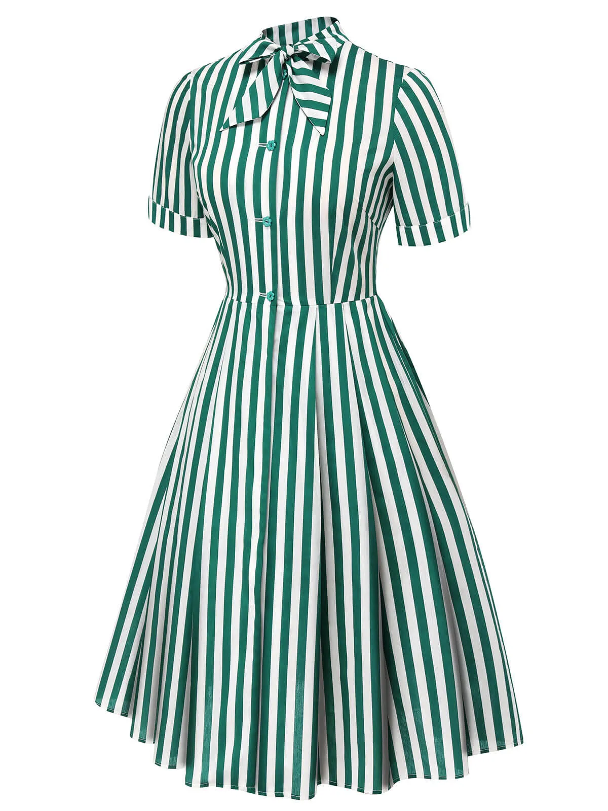 Dark Green 1950s Tie Neck Striped Dress sold by Retro Stage product image thumbnail 3