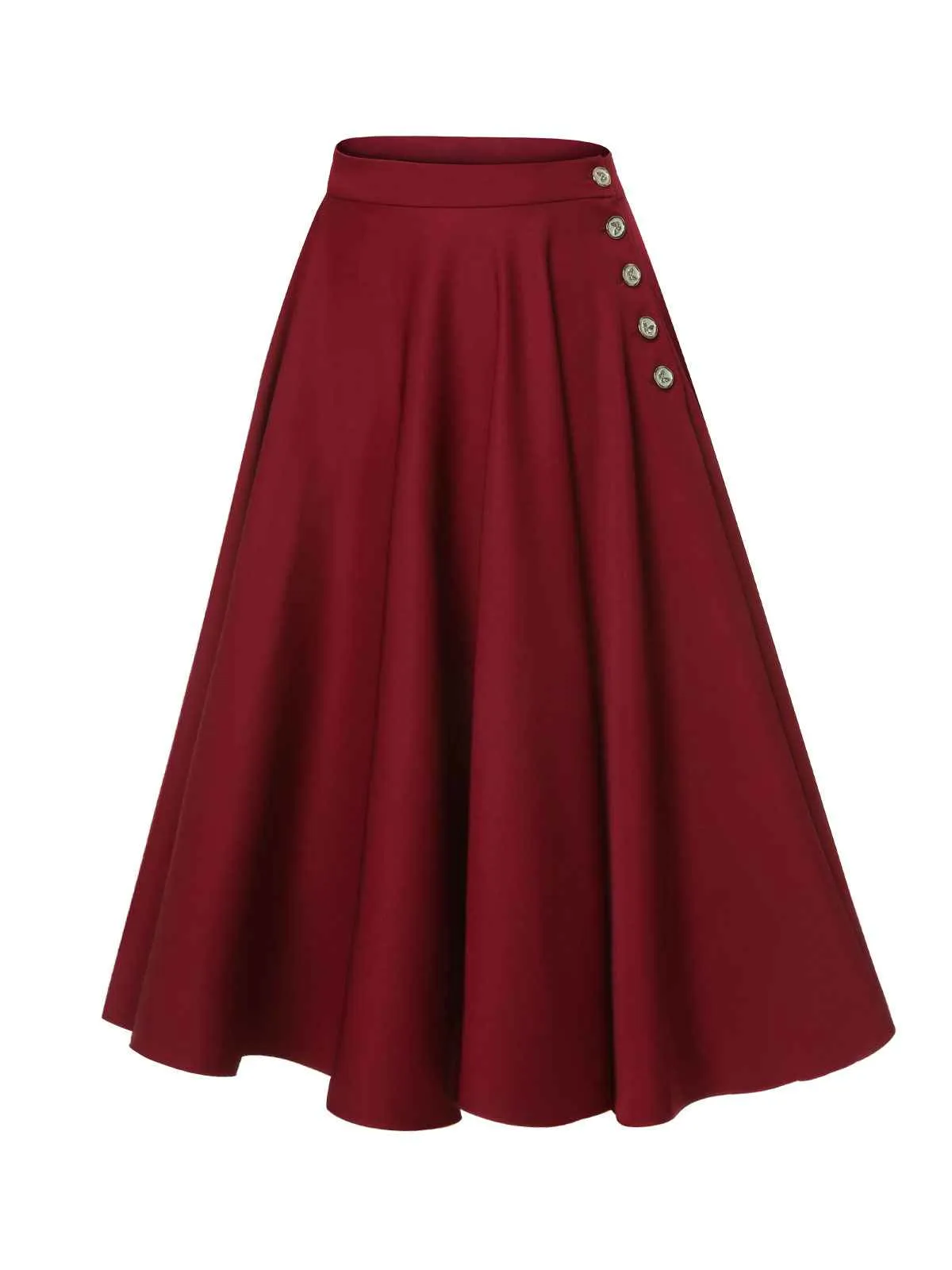 Red 1940s Buttoned Solid Skirt sold by Retro Stage product image thumbnail 3