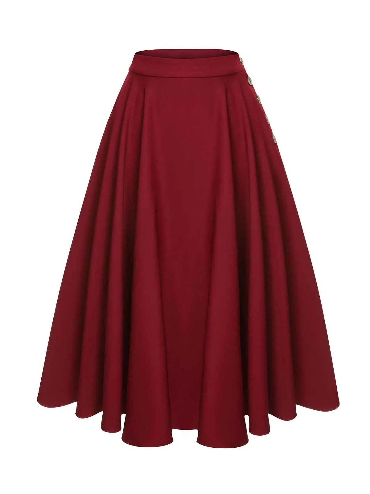 Red 1940s Buttoned Solid Skirt sold by Retro Stage product image thumbnail 2