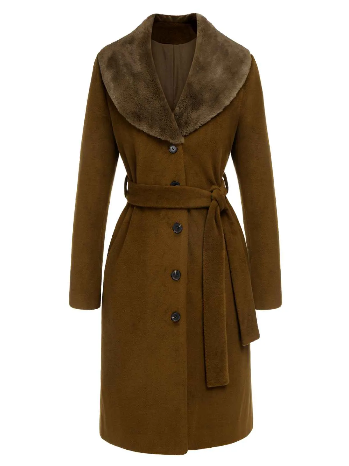 Brown 1940s Fur Collar Belted Coat sold by Retro Stage product image thumbnail 2