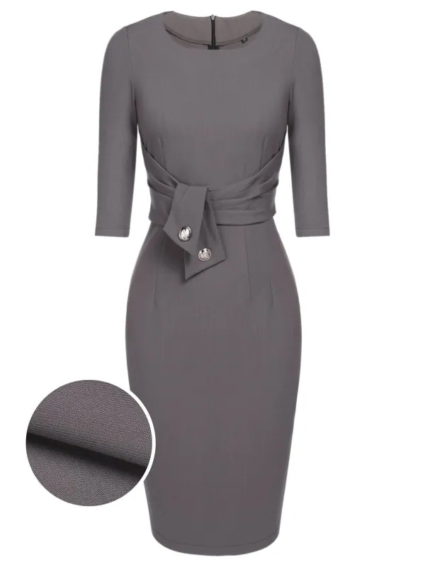 Gray 1960s Belt Solid Pencil Dress sold by Retro Stage