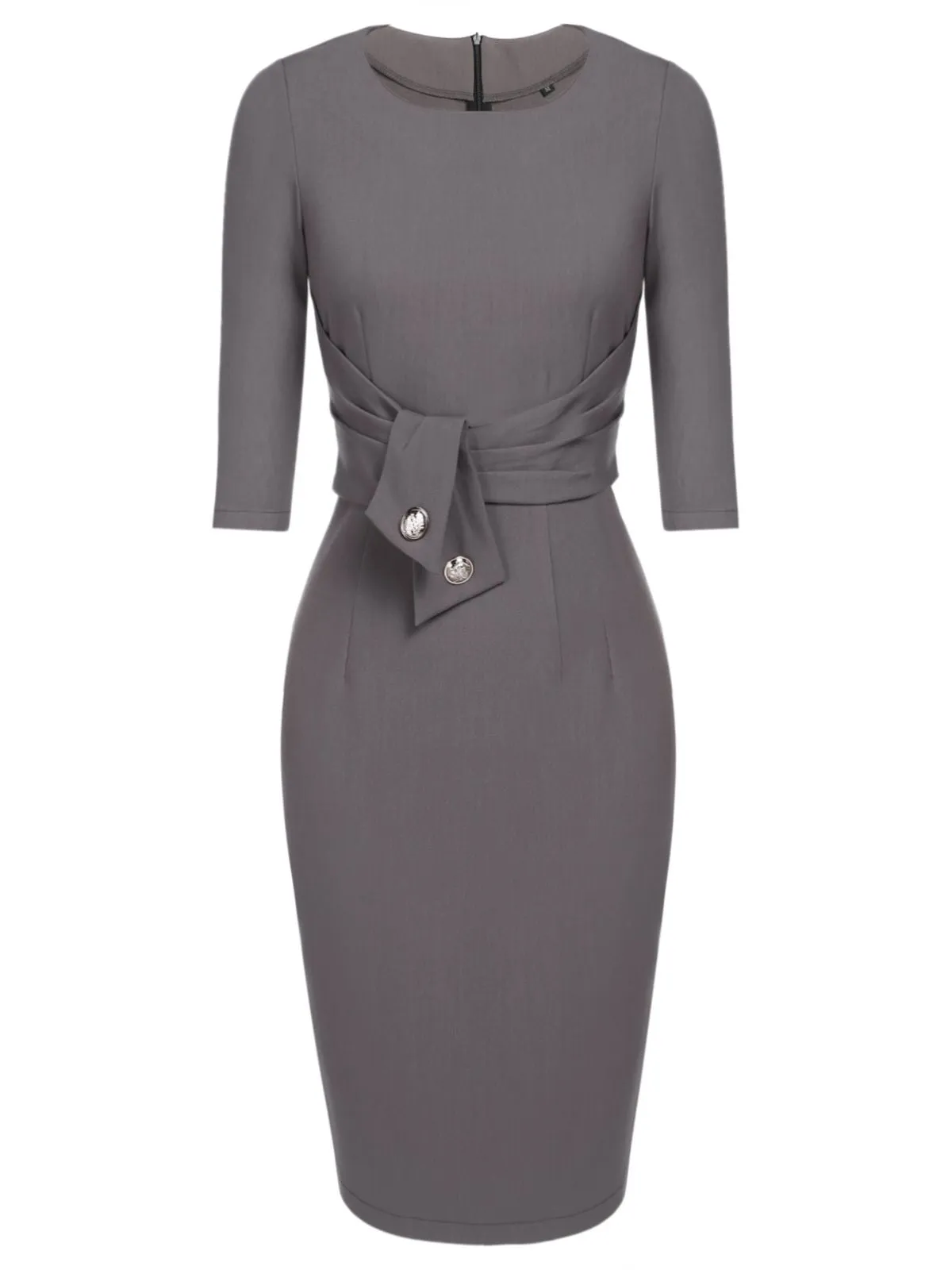 Gray 1960s Belt Solid Pencil Dress sold by Retro Stage product image thumbnail 2