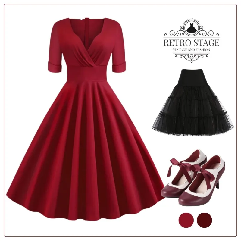 1950s Solid Sweetheart Fold Swing Dress sold by Retro Stage