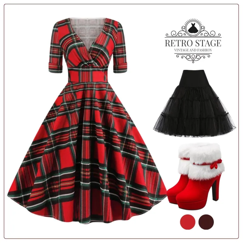 1950s Plaid Sweetheart Fold Swing Dress sold by Retro Stage