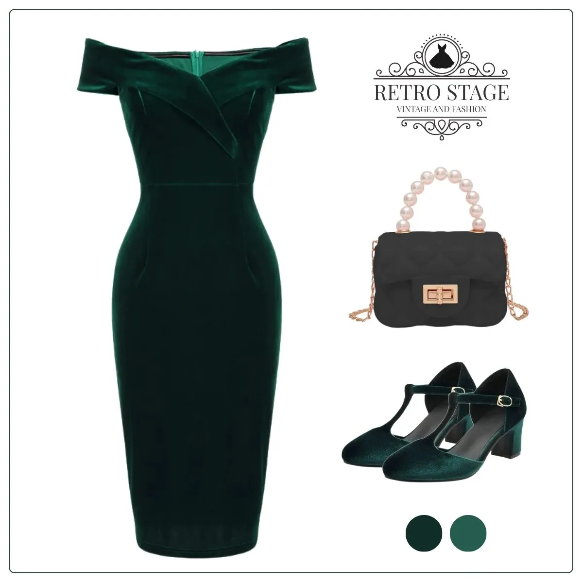 1960s Off Shoulder Velvet Bodycon Vintage Dress sold by Retro Stage