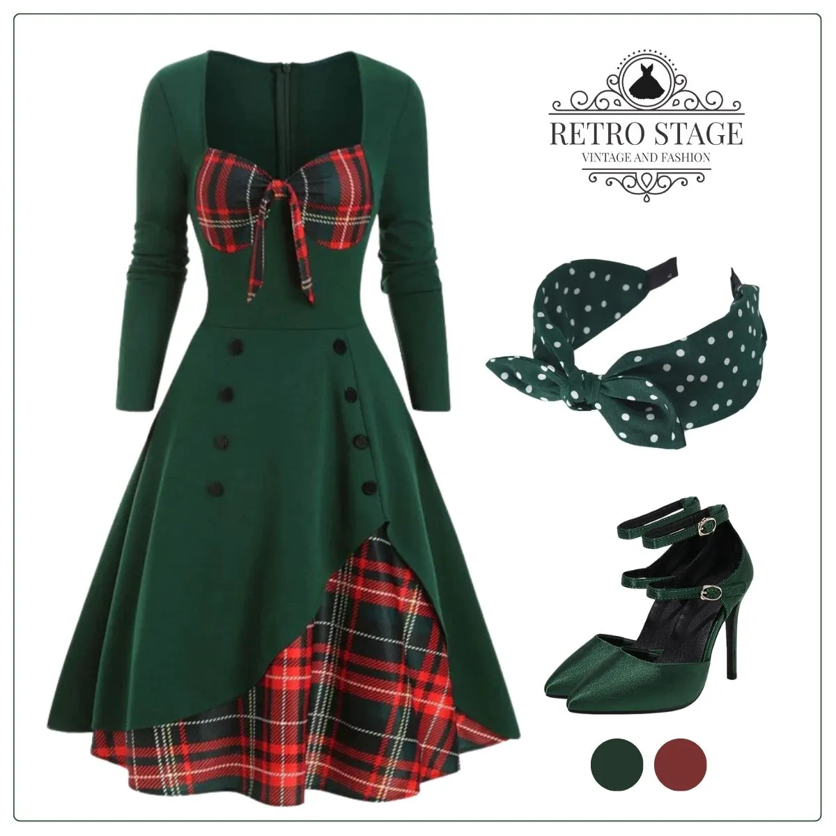 1950s Sweetheart Plaid Patchwork Dress sold by Retro Stage