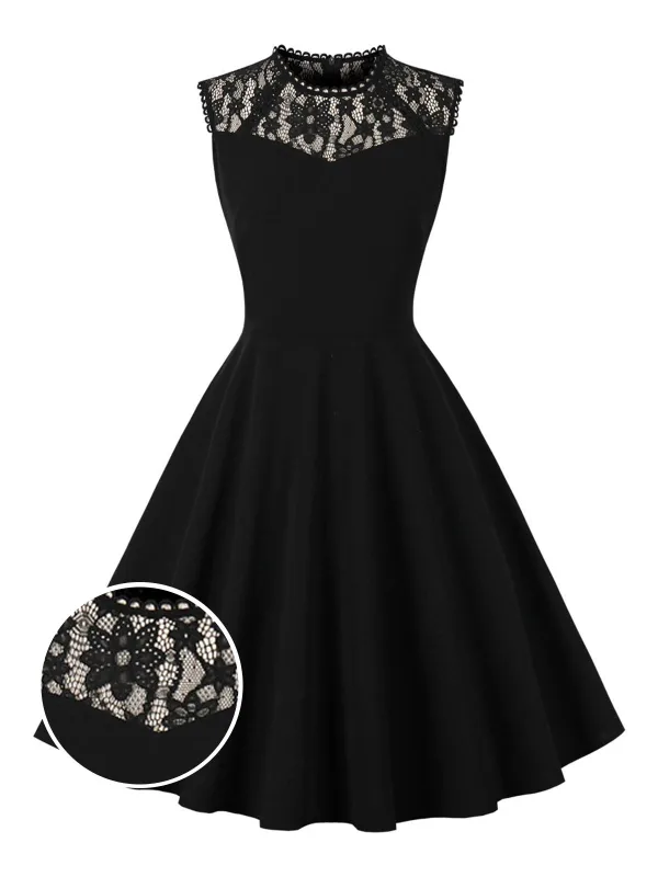 Black 1950s Lace Round Neck Dress sold by Retro Stage