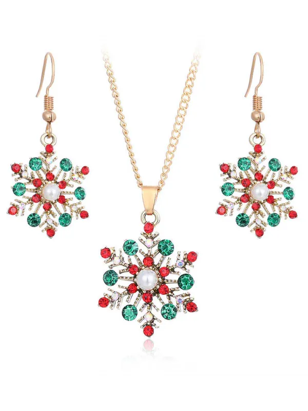 Christmas Alloy Diamond Snowflake Necklace Earring Set sold by Retro Stage