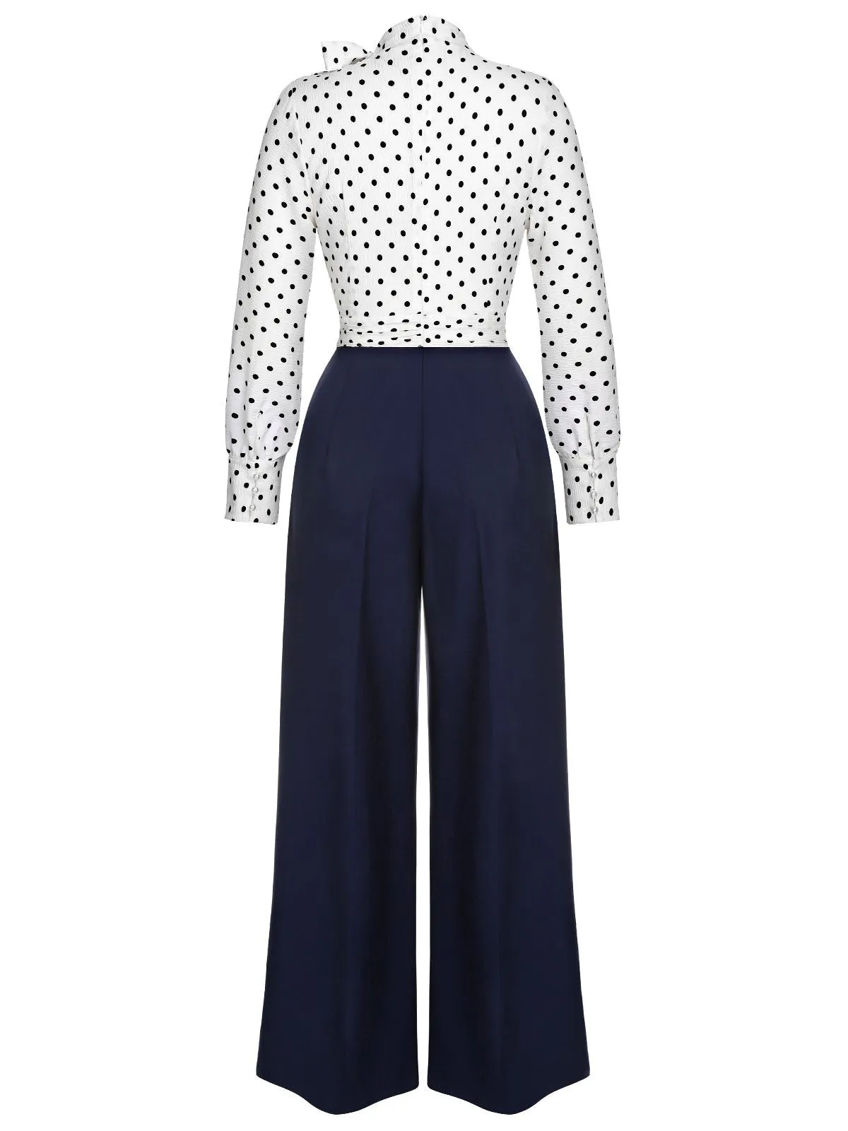 Blue & White 1930s Polka Dots Tie Neck Jumpsuit sold by Retro Stage product image thumbnail 4