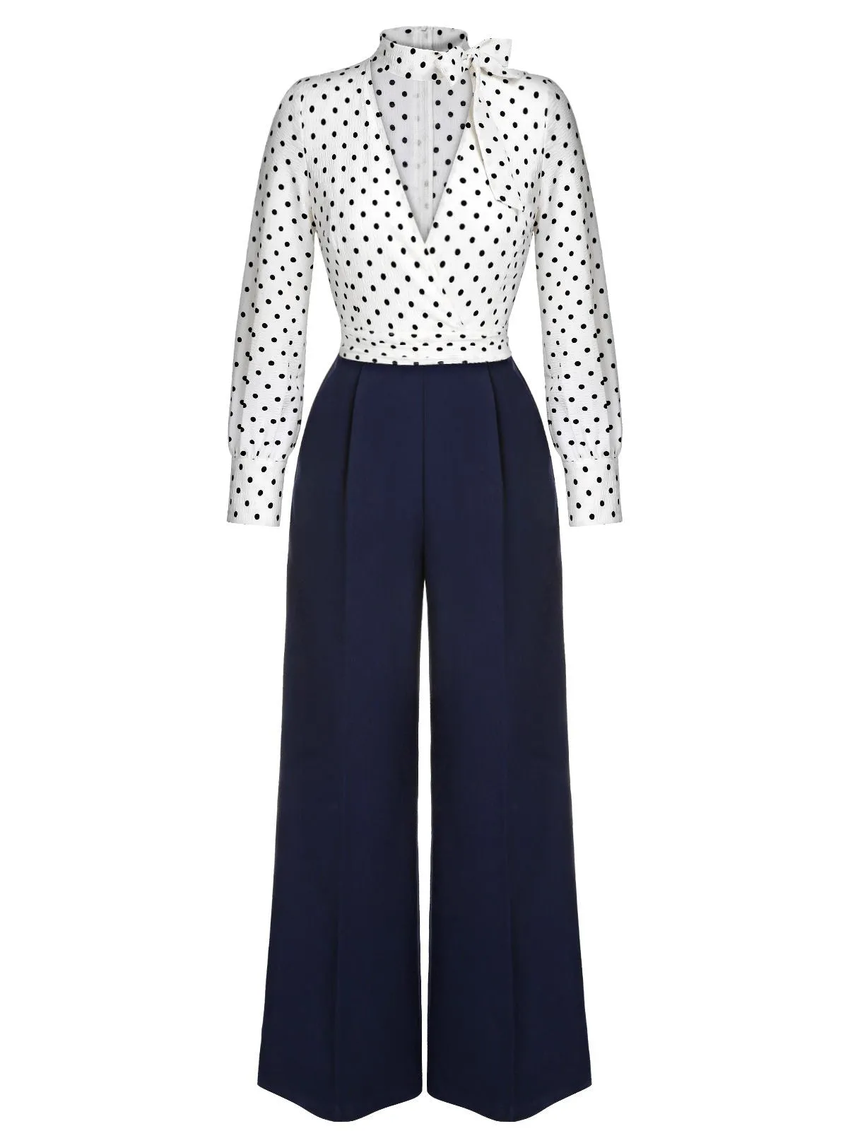 Blue & White 1930s Polka Dots Tie Neck Jumpsuit sold by Retro Stage product image thumbnail 2