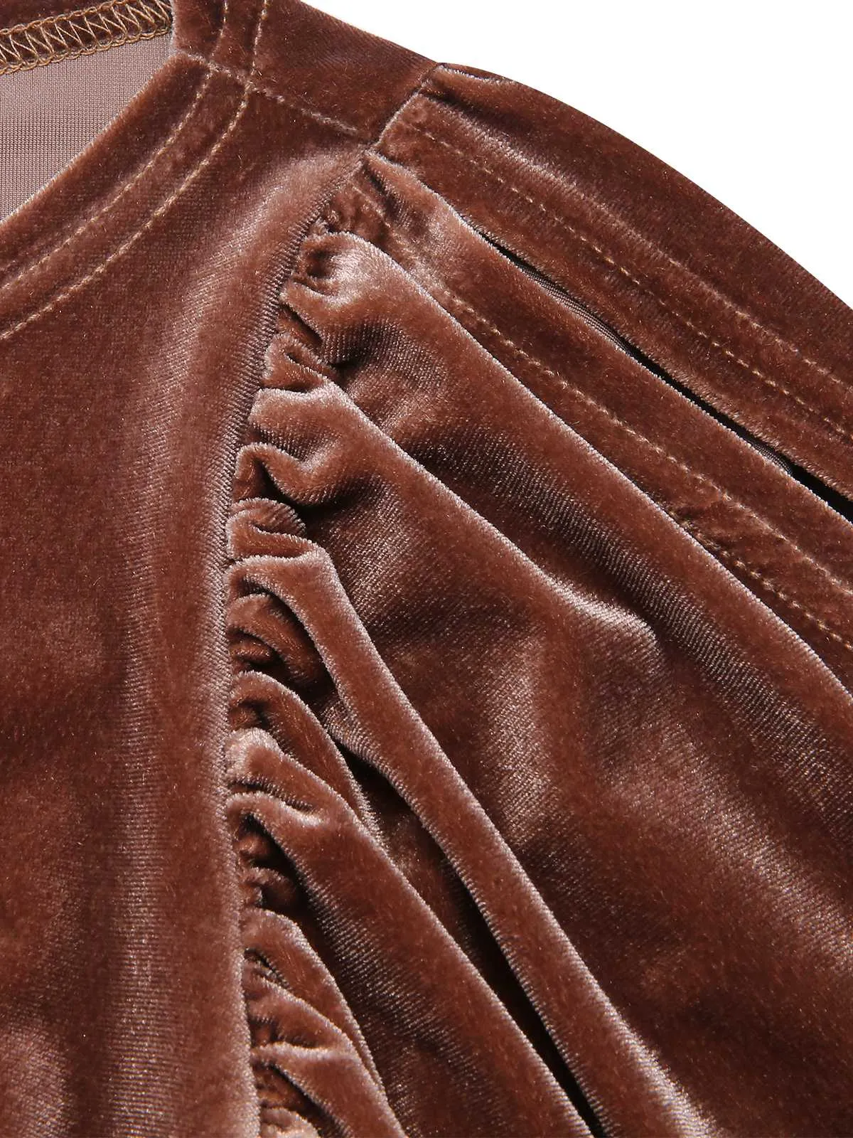 Dark Brown 1960s Puff Sleeve Velvet Belted Dress sold by Retro Stage product image thumbnail 5