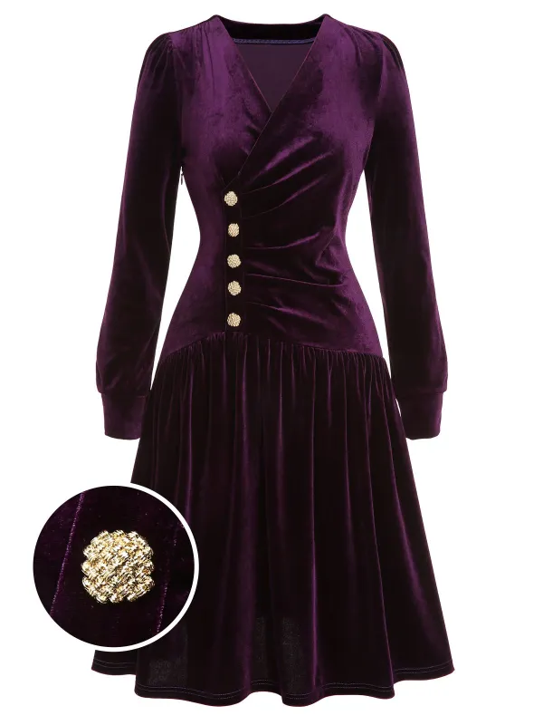 Purple 1940s Solid Velvet Buttons Dress sold by Retro Stage