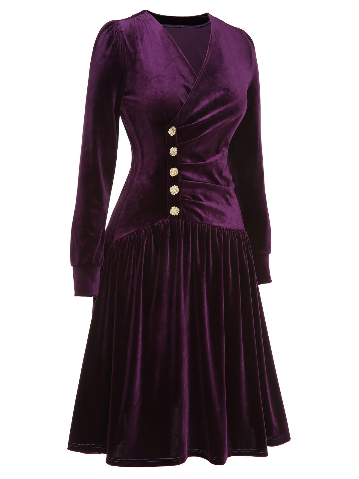 Purple 1940s Solid Velvet Buttons Dress sold by Retro Stage product image thumbnail 3