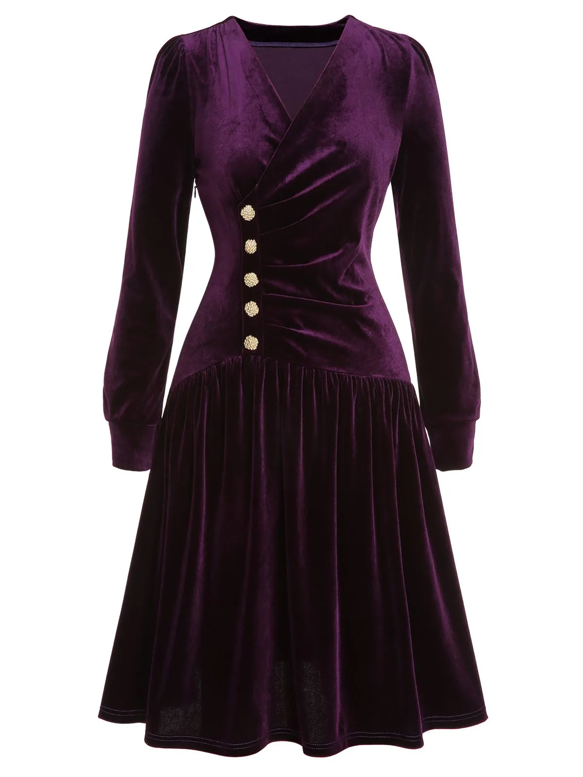 Purple 1940s Solid Velvet Buttons Dress sold by Retro Stage product image thumbnail 2