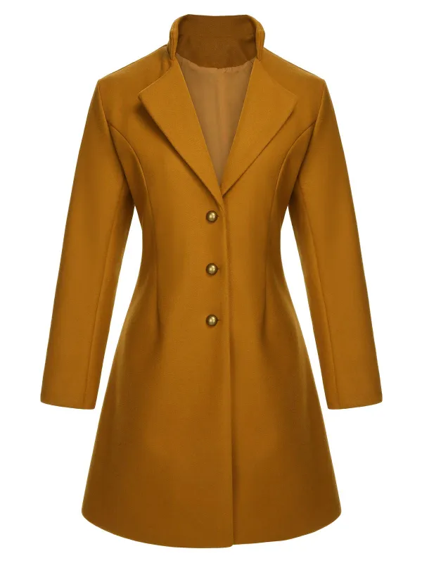 Midium Yellow 1940s Lapel Solid Wool Coat sold by Retro Stage