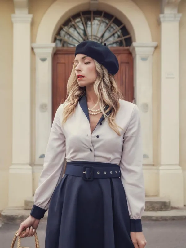 Blue & White 1950s Solid Patchwork Dress sold by Retro Stage