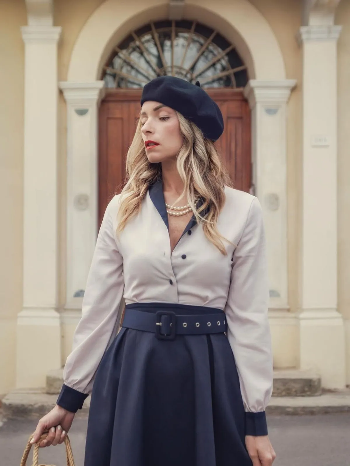 Blue & White 1950s Solid Patchwork Dress sold by Retro Stage