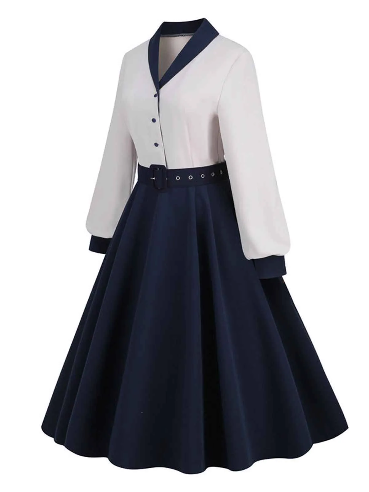 Blue & White 1950s Solid Patchwork Dress sold by Retro Stage product image thumbnail 3