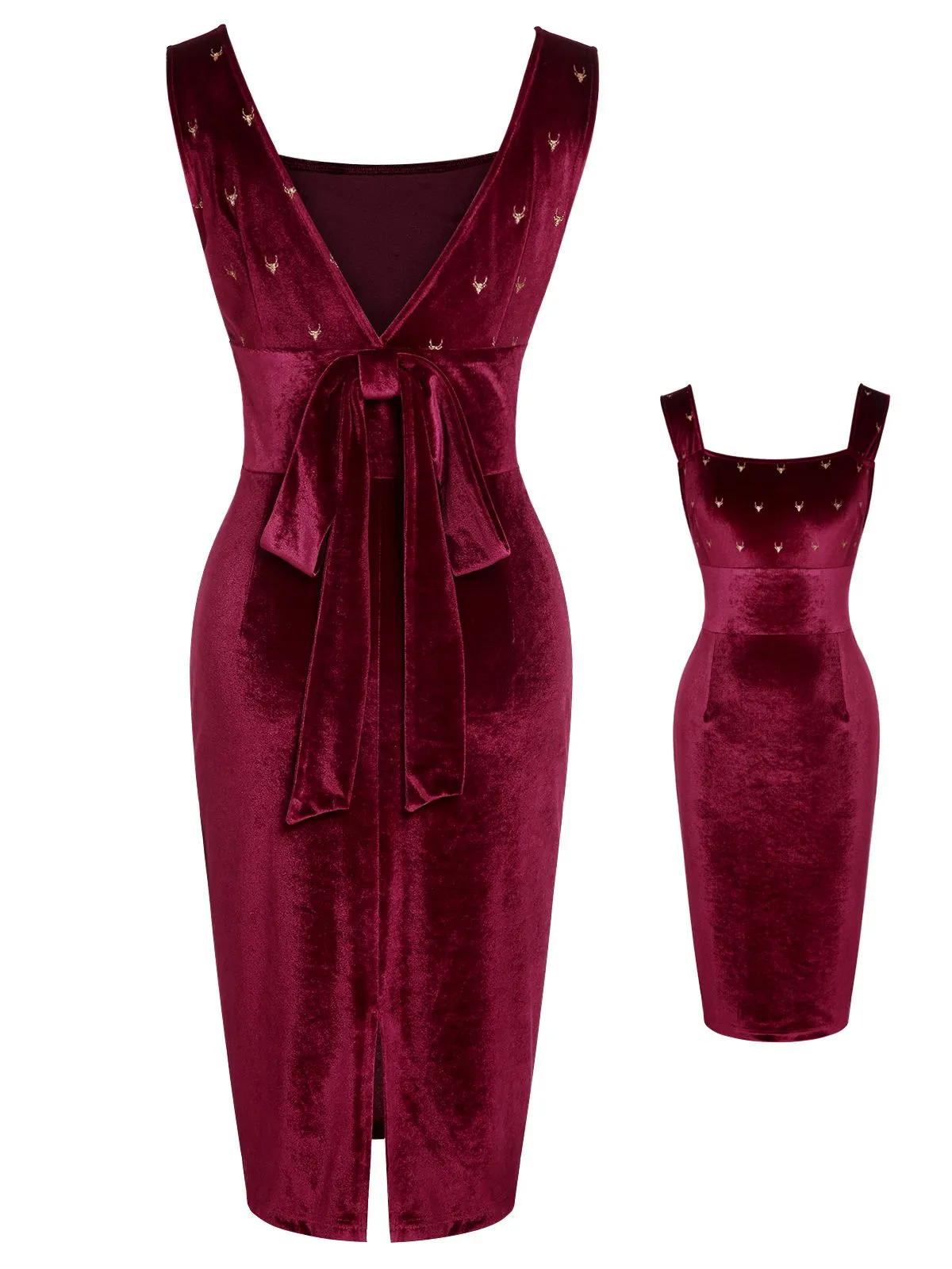 Wine Red 1960s Velvet Elk Bow Dress sold by Retro Stage product image thumbnail 2