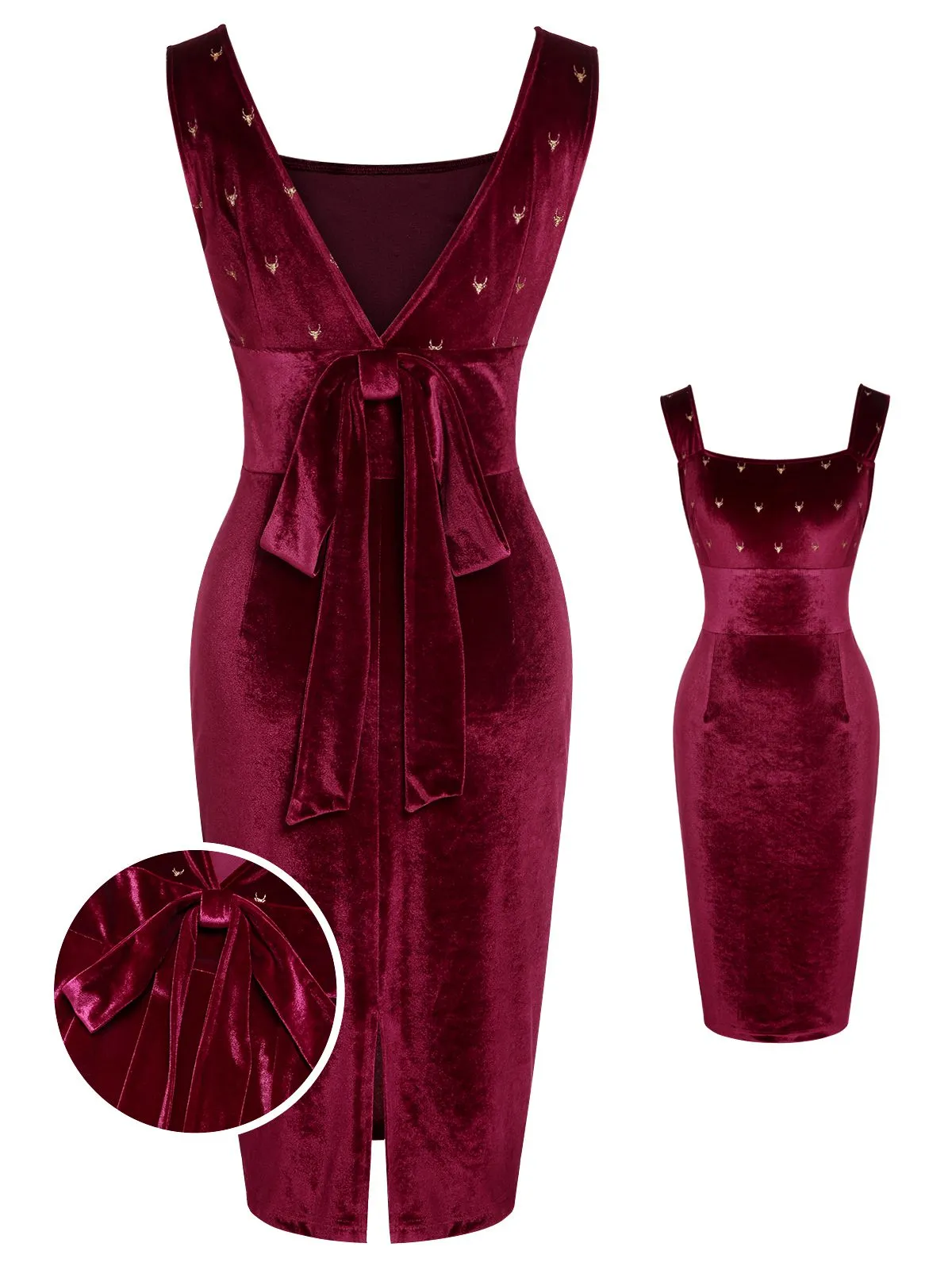 Wine Red 1960s Velvet Elk Bow Dress sold by Retro Stage