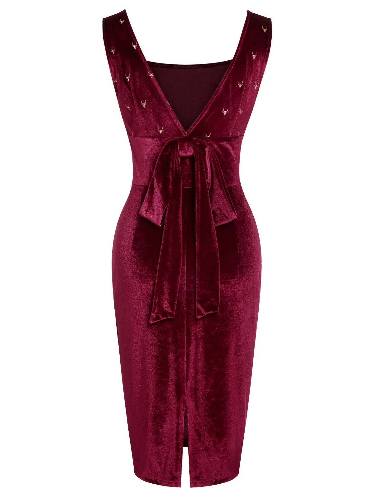 Wine Red 1960s Velvet Elk Bow Dress sold by Retro Stage product image thumbnail 5