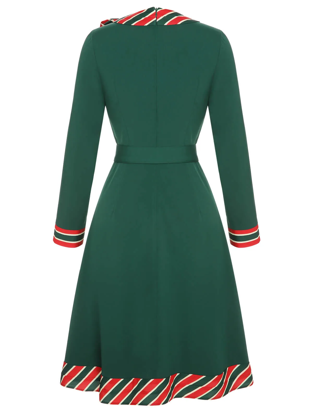 Green 1940s Stripe Patchwork Dress With Belt sold by Retro Stage product image thumbnail 4