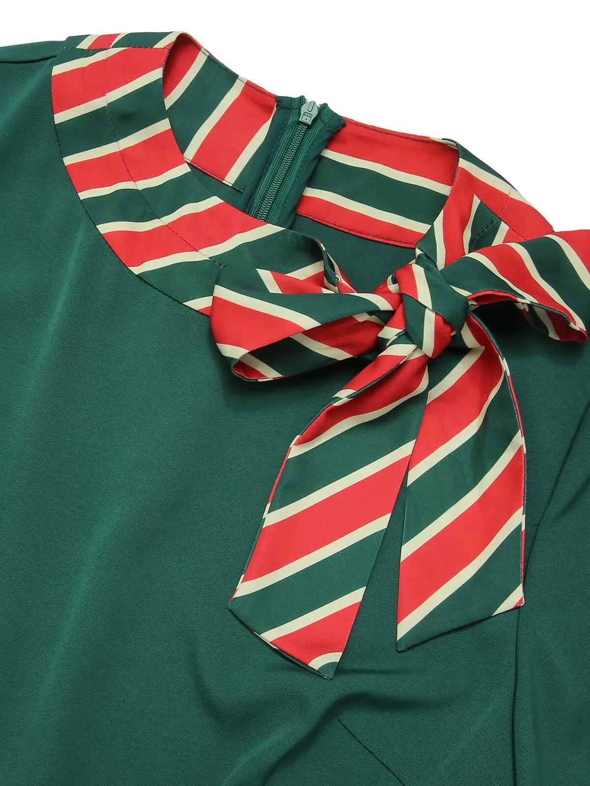 Green 1940s Stripe Patchwork Dress With Belt sold by Retro Stage product image thumbnail 5