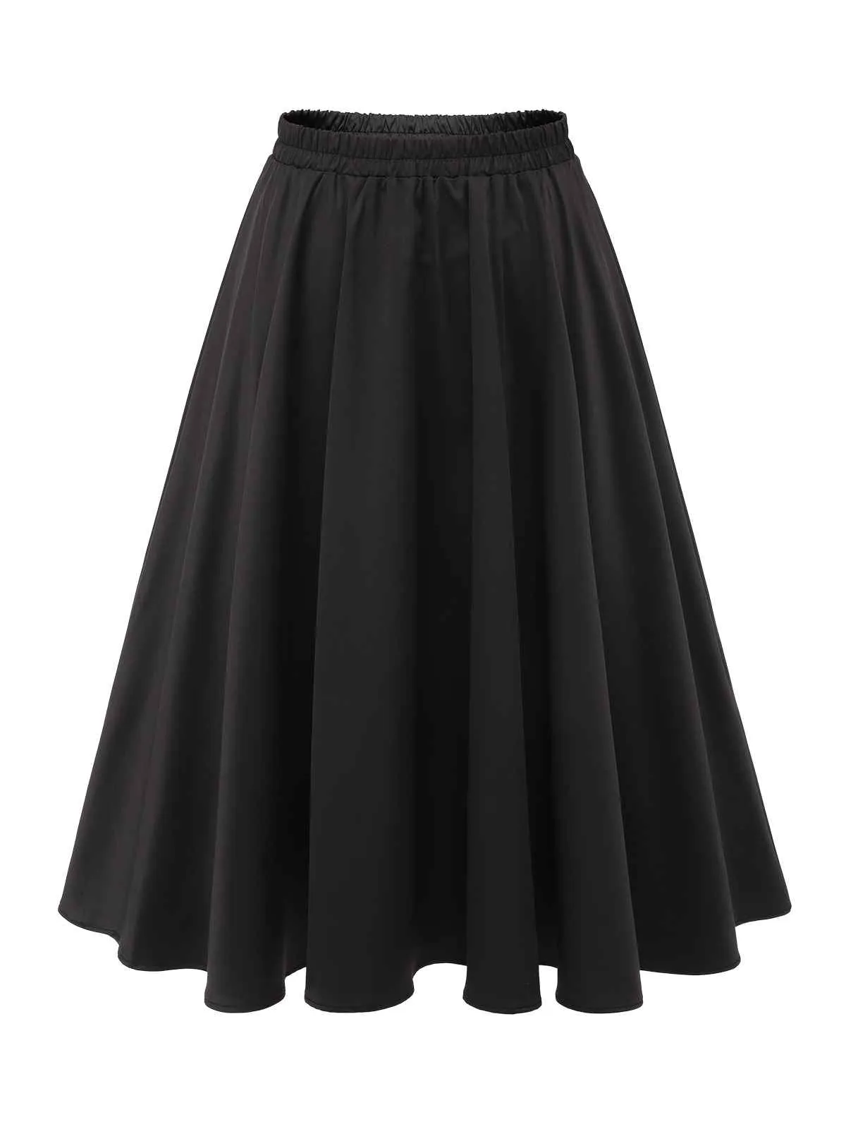 Black 1950s Solid Elastic Waist Pleated Skirt sold by Retro Stage product image thumbnail 2