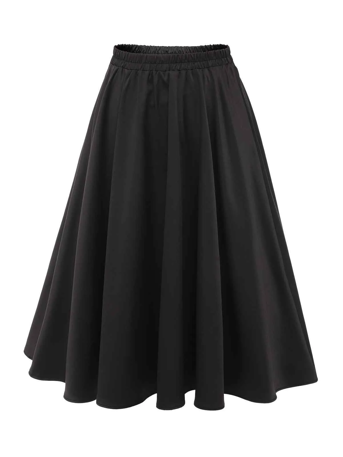 Black 1950s Solid Elastic Waist Pleated Skirt sold by Retro Stage product image thumbnail 3