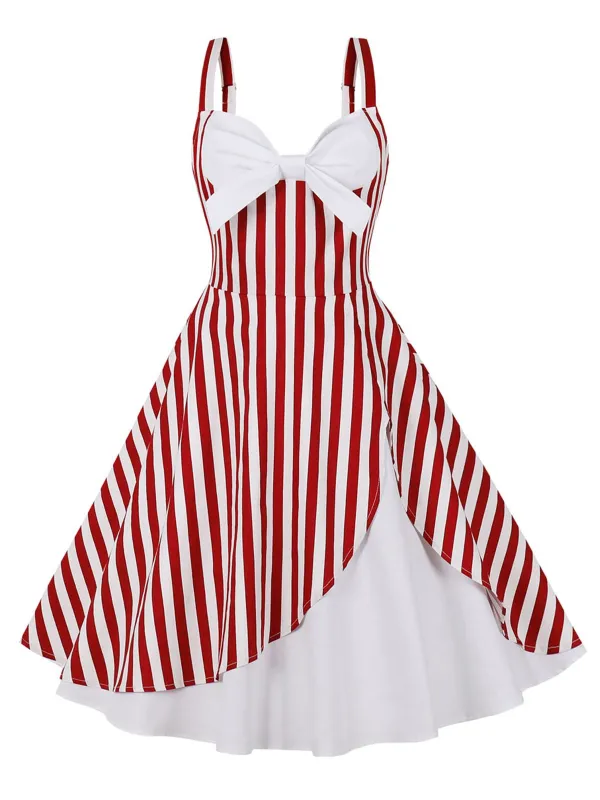 1950s Stripes Contrast Patchwork Strap Dress sold by Retro Stage
