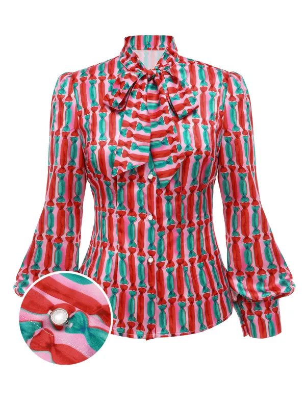 [Pre-Sale] 1950s Candy Tie-Up Collar Buttons Blouse sold by Retro Stage
