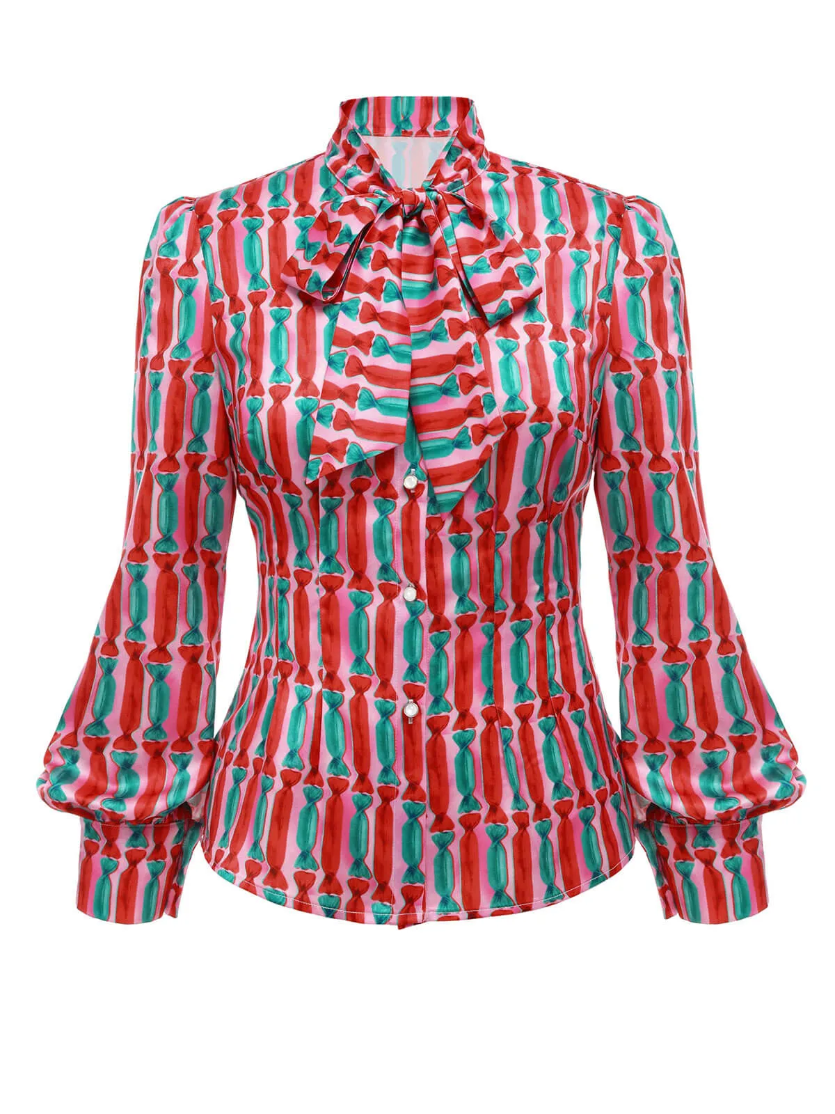 1950s Candy Tie-Up Collar Buttons Blouse sold by Retro Stage product image thumbnail 3