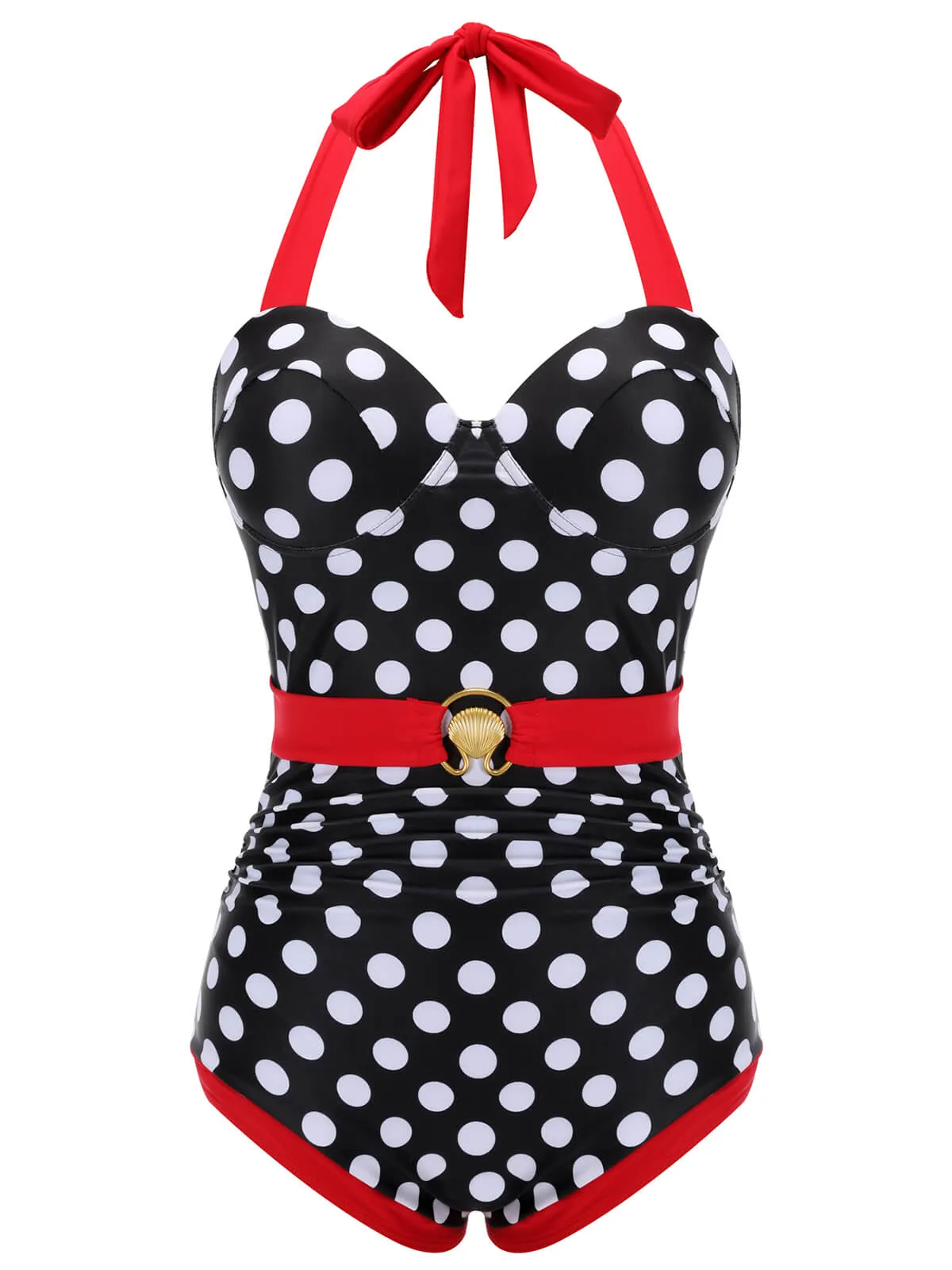 Black & Red 1950s Dots Halter Swimsuit sold by Retro Stage product image thumbnail 3