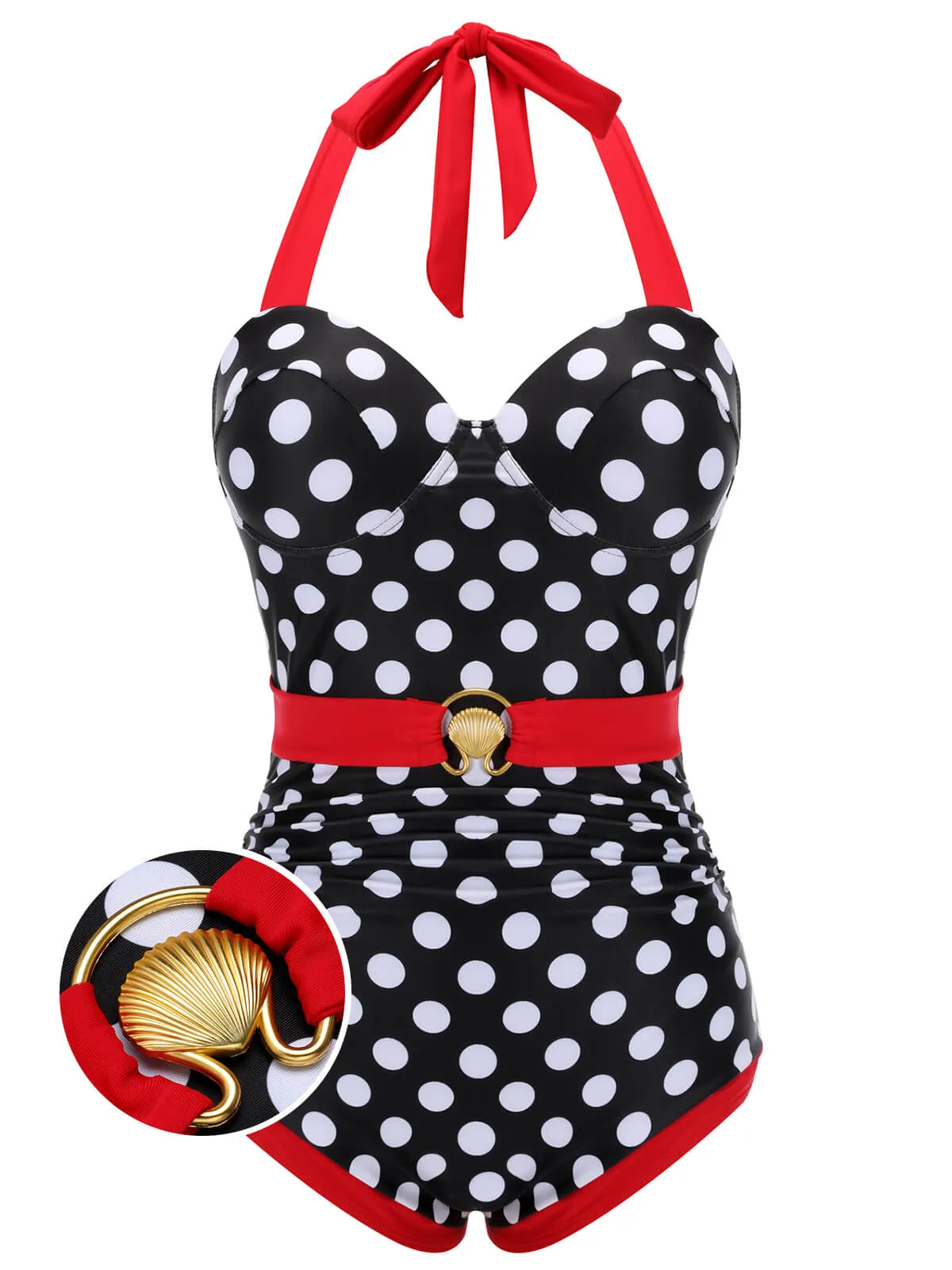 Black & Red 1950s Dots Halter Swimsuit sold by Retro Stage product image thumbnail 2