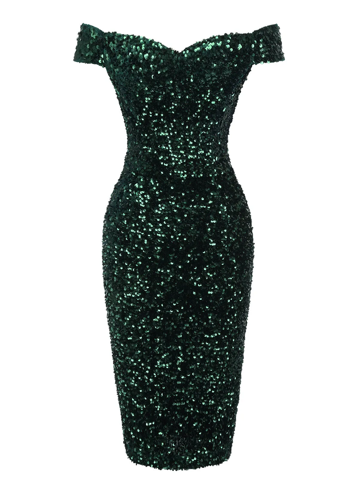 Green 1960s Sequins Off-Shoulder Pencil Dress sold by Retro Stage product image thumbnail 4